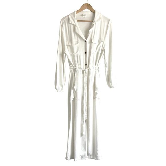 Lole Pearse Long-Sleeve Linen Blend Dress Womens XL in White - Picture 1 of 10